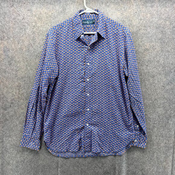 Vintage Ralph Lauren Shirt Mens Medium Blue Orange Button Down Plaid Paisley AOP - Picture 1 of 11